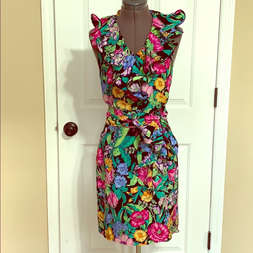 Handmade Silk Flower Ruffle Dress S
